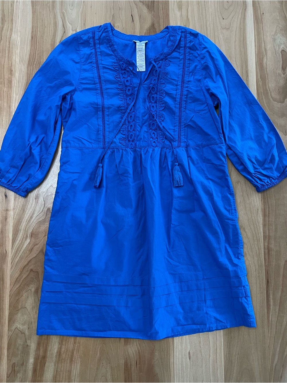 Tommy Bahama Blue Salina Key Tasseled Embroidered Cotton Poplin Boho Dress Sz M
